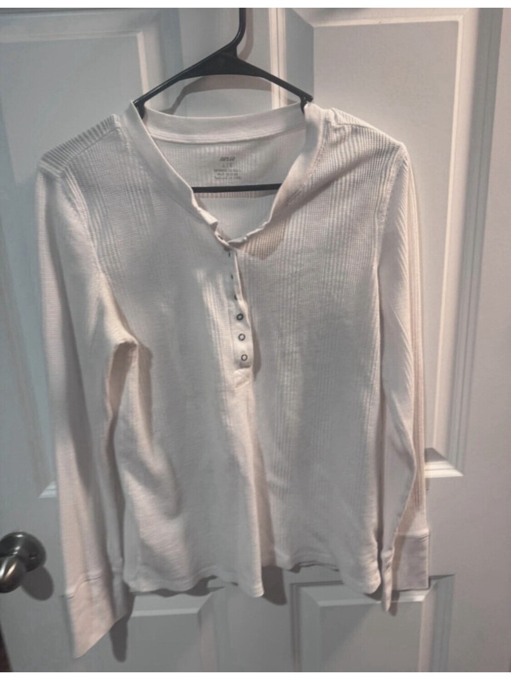 Aerie White Waffle Knit Henley Long Sleeve Thermal Top L